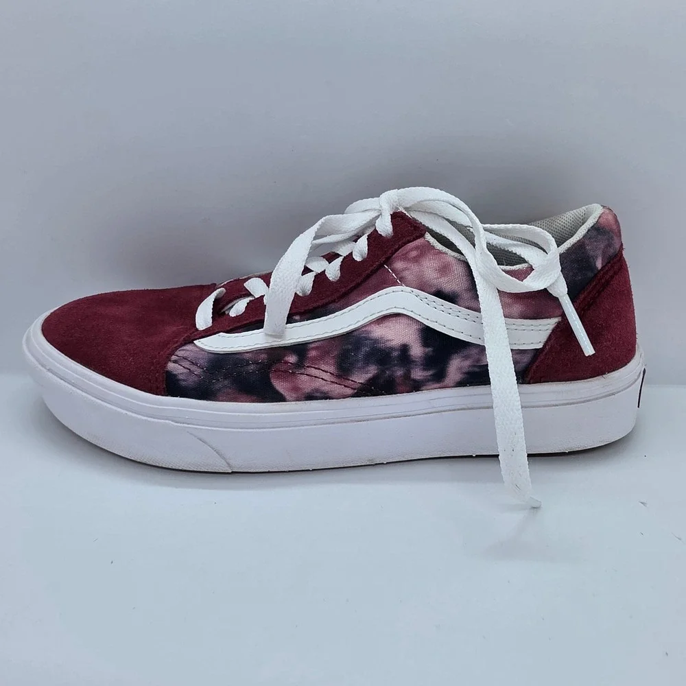 Vans Old Skool ComfyCush Burgundy TieDye Suede Canvas Sneakers Womens 7 Mens 5.5